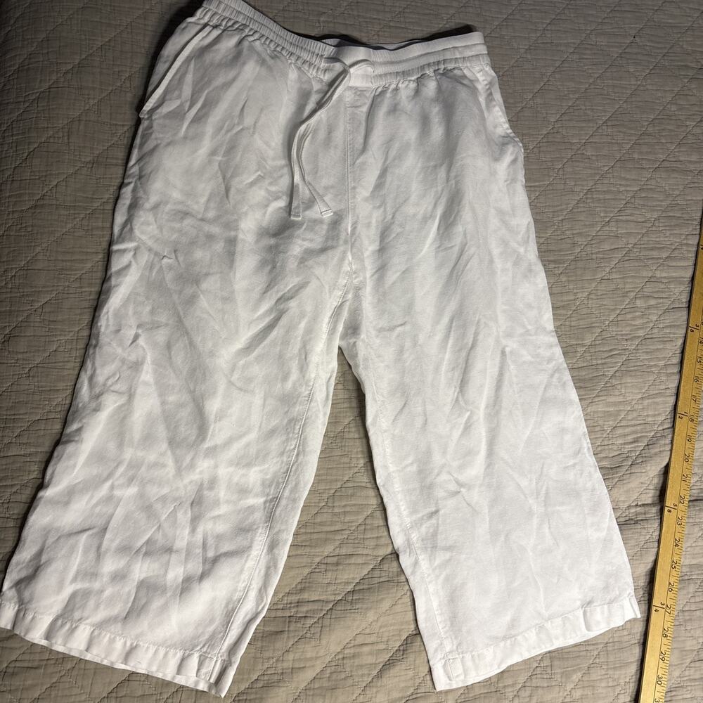 Coldwater Creek White Linen Blend Pants Pull on Flat Elastic Waist‎ Size S/8